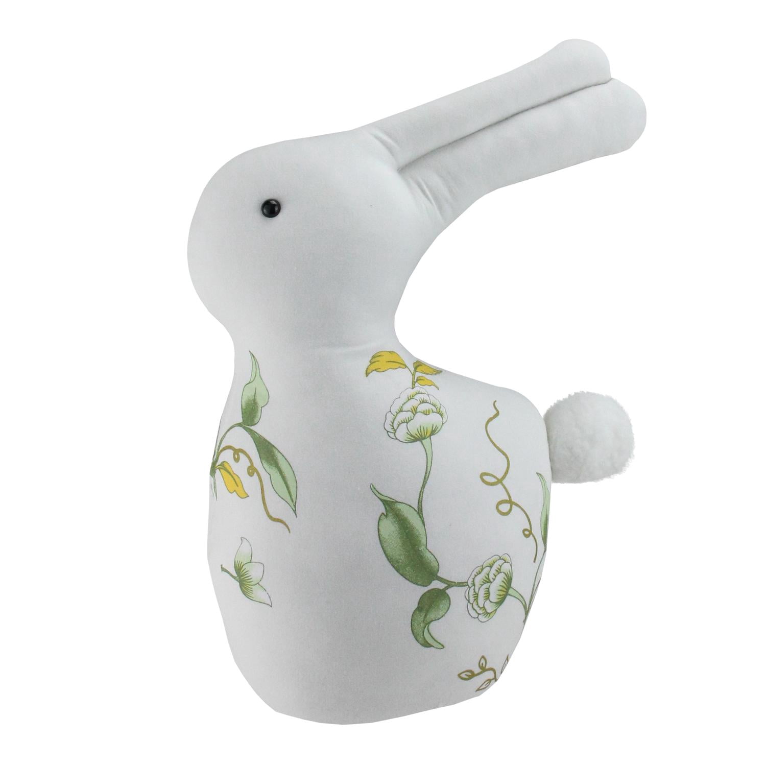 14" White Soft Green and Yellow Floral Rabbit Spring Decoration