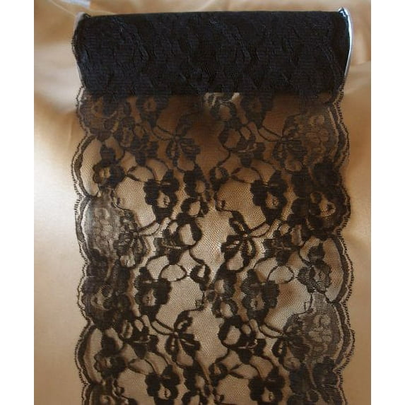 14" Wide x 10 Yards Floral Pattern Crochet Lace Ribbon for Decorating, Floral Designing and Crafts - Select from 3 Colors (Black)
