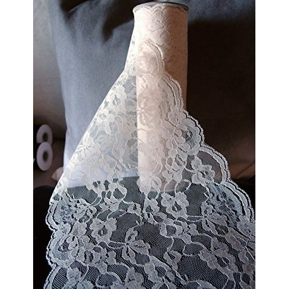 14" Wide x 10 Yards Floral Pattern Crochet Lace Ribbon for Decorating, Floral Designing and Crafts - Select from 3 Colors (Ivory)