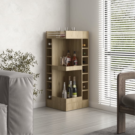 14 Wine Bottle Cubbies & 2 Open Shelves | Store Glassware in Dining Room, Easy Access