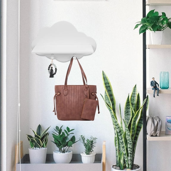 14" Wooden Cloud Floating Shelf - No-Drill White Wall Mounted Storage Ledge, Solid Wood Nursery Book Shelf for Kids Room, Adorable Wall Decor for Toys, Figurines & Photos (1 Pack)