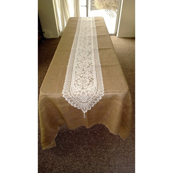 Burlap Fabrics Lace Table Runner Ivory - 14 x 108 Inch Elegant Wedding and Party Decor