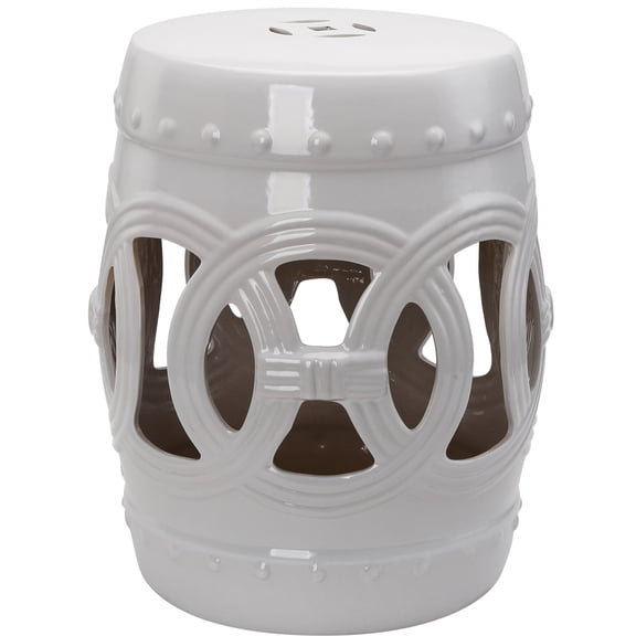 14" X 17" Ceramic Stool - Knotted Ring, Strong Glazed Material, Versatile Home And Outdoor Use, White For Garden Decor Ring Design, Decorative Table