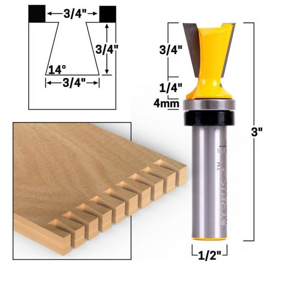 14 X 3/4" Dovetail Router Bit - 1/2" Shank - Yonico 14116t