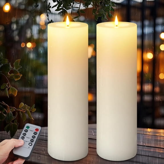 14 X 4 In Waterproof Flickering LED Flameless Pillar Candles with Timer and Remote Control White 2 Pack Bestseling