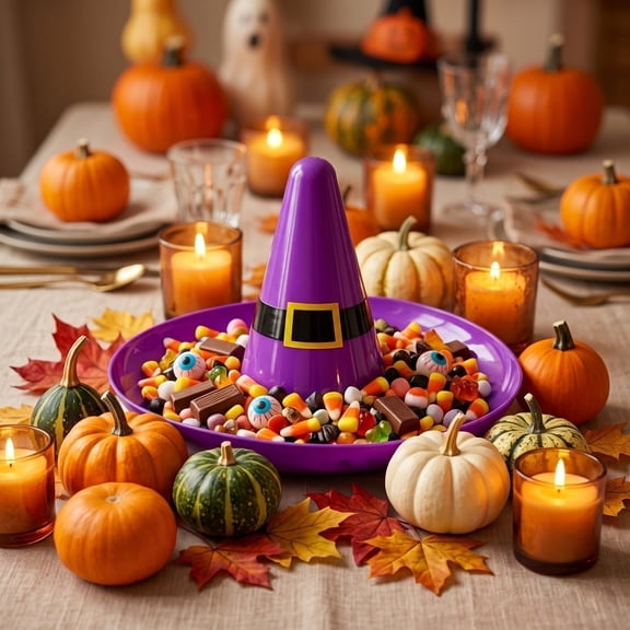 14 X 9 Inch Halloween Candy Dish Witch Hat Shaped Purple Halloween Decor Plastic Serving Tray for Halloween Party Table Display Halloween Party Supplies 1 Piece