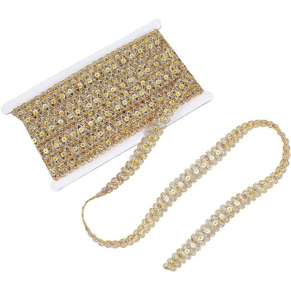 14 Yard Gold Sequin Metallic Braid Trim Glitter Paillette Lace Applique Spangle Sequins Sewing Paillette Flat Glitter Fabric Lace Band for Crafts Embellishments Halloween Costume
