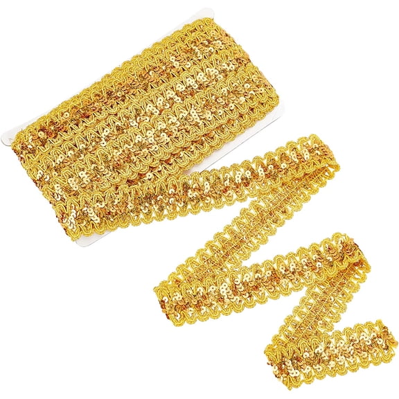 14 Yards 1.42 Inch Sequin Ribbon Golden Paillette Fabric Ribbon Flat Glitter Stretch Metallic Applique Trim for Dress Embellish Headband Dancing Costume Stage Garments Decoration