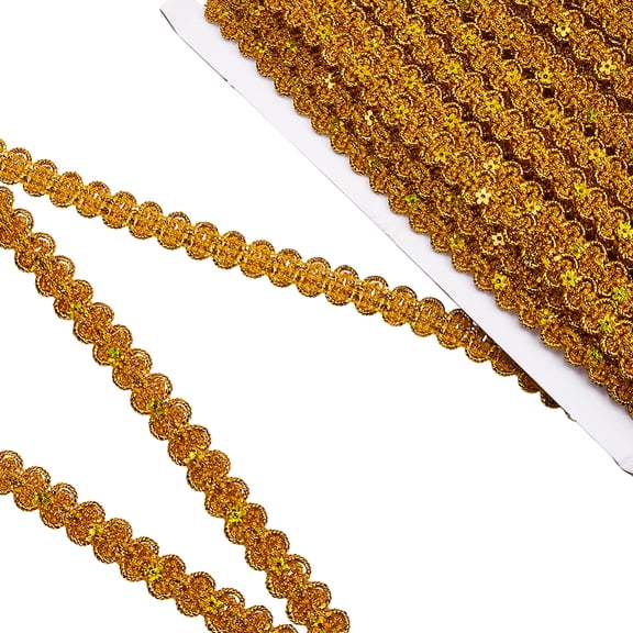 14 Yards 3/8 Inch Gold Gimp Braid Trim Metallic Woven Lace Trimming Sequin Bead Upholstery Scroll Wave Rick Rack Fabric Ribbon