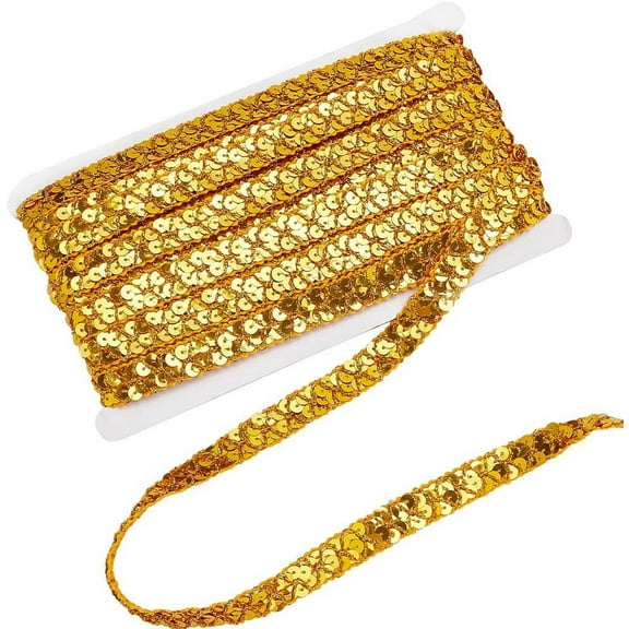 14 Yards Bling Lace Trim Golden Sequin Trim 15mm Wide Crafts Sequin Strip Inelastic Shiny Sewing Paillette Ribbon