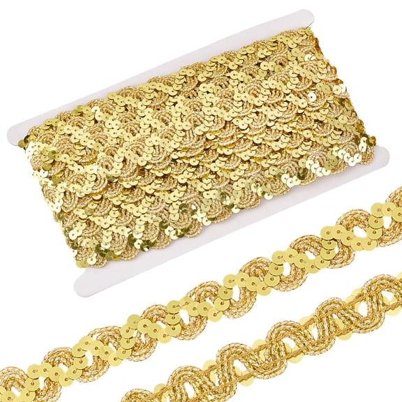 14 Yards Gold Sequins Trim Ribbon 0.7inch Wave Sequins Beaded Lace Trim Paillette Braid Strip Gimp Braid Fabric Ribbon for Sewing Clothes DIY Crafts