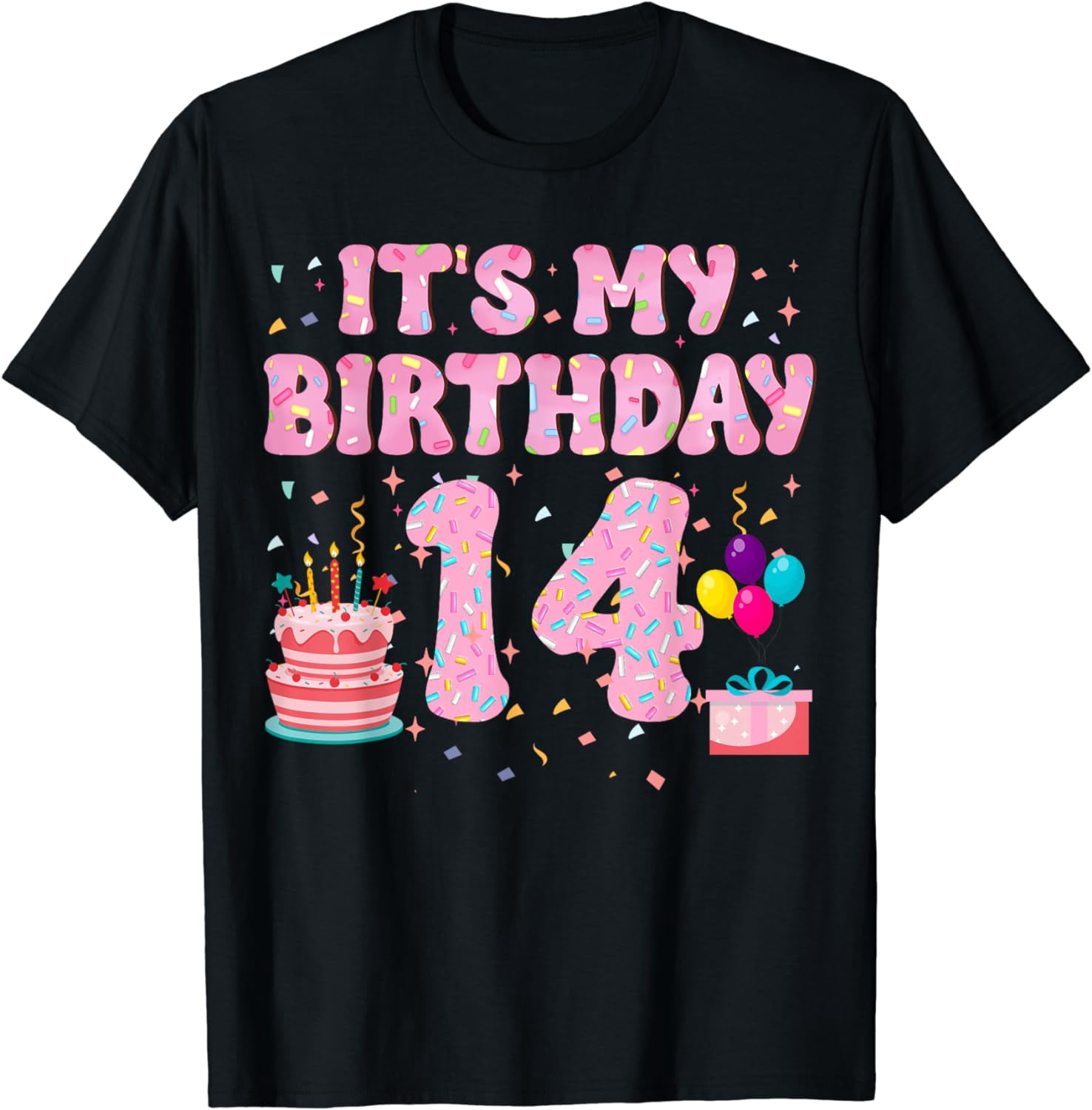 14 Year Old Birthday Girl Donut Cake Shirt 14th Girls Bday T-Shirt