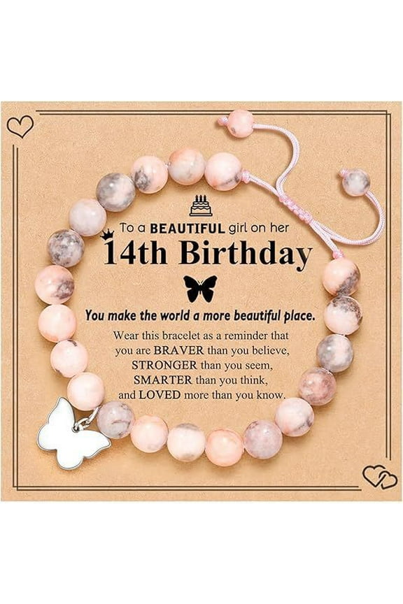 14 Year Old Girls Birthday Butterfly Gifts, Butterfly Natural Stone Bracelet for Daughter Granddaughter Niece