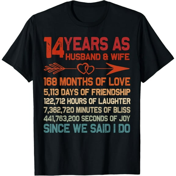 14 Years as Husband & Wife 14th Anniversary Gift for Couple T-Shirt100% cotton