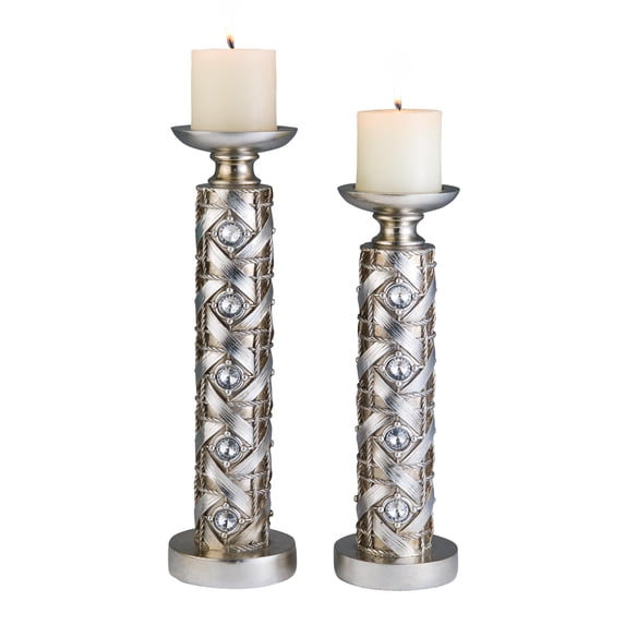 ORE International Dazzle Polyresin Candleholder in Silver and Bronze (Set of 2)