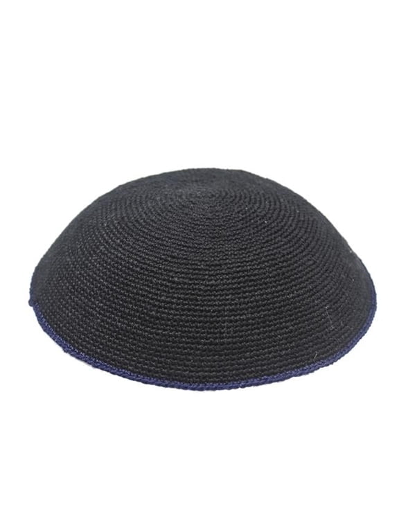 14 cm DMC Black Knit Kippah with Navy Rim