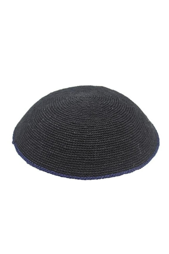 14 cm DMC Black Knit Kippah with Navy Rim