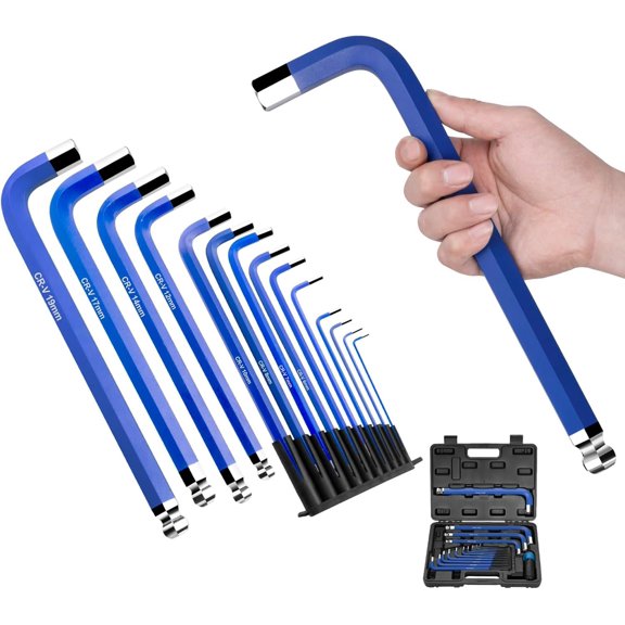 14 count Hex Key Set - Metric 1.5-19mm Long Ball End high-strength chrome vanadium Steel | Automotive Mechanic Furniture | Pro-Grade Allen Wrench Tools