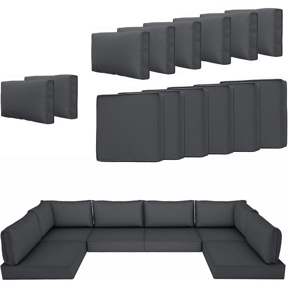 14 count Outdoor Patio Cushion Cover ,  Patio Cushion Covers, Outdoor Furniture Cushion Covers Set for 6 Seat Wicker Rattan Sofa (Deep Grey)