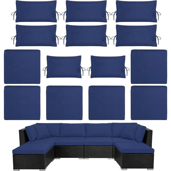 14 count Outdoor Patio Furniture Cushion Covers,  & Sun-Resistant Zippered,Fit for Patio Furniture Sectional Sofas and Wicker Rocking Chairs,3 Sizes,Dark Blue,Covers Only