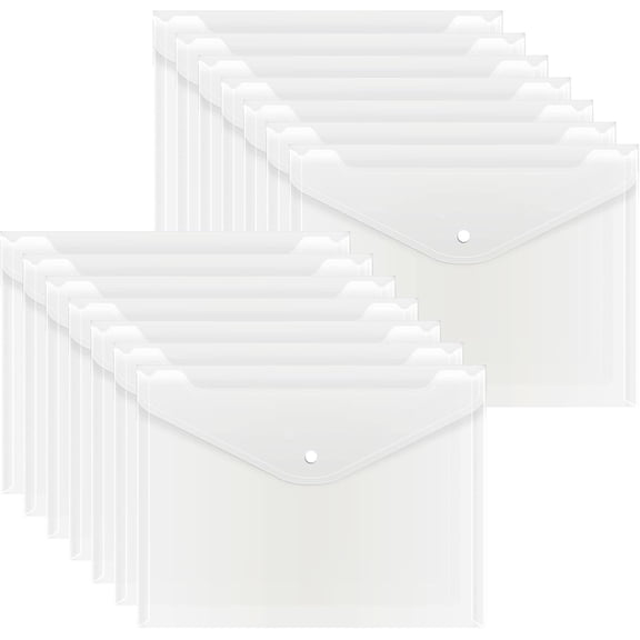 14 count Plastic Envelopes, Clear Poly Folders with Button Snap Closure for Documents, Letter Size, A4 Size, Plastic File Folder for School and Office Supplies