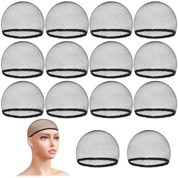 14 count Wig Caps Mesh Wig Cap Crochet Wig Cap Net Black Hair Net for Wig Open End Stretchable Weaving Hair Nets Fishnet Mesh Wig Caps Net for Women Men Sleeping Hairnet Wig Installation Kit