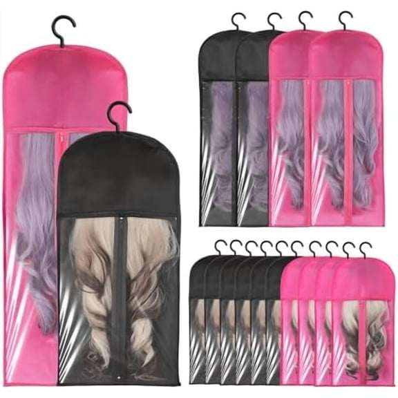 14 count Wigs Storage Bags With Hanger, Dust-proof Wig Holder, Water-proof Wigs Rack & Organizer, Breathable Hair Extension Holder, Easy to Carry Wig and Accessories for , Travel, Hair Salon