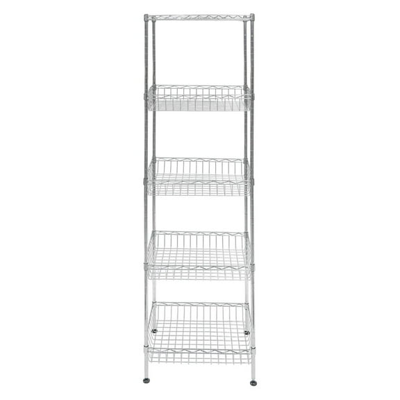 14"d x 18"w x 60"h 5-Tier Chrome Wire Basket Shelving, Standard Duty, Weight Capacity 65 lbs Per Shelf