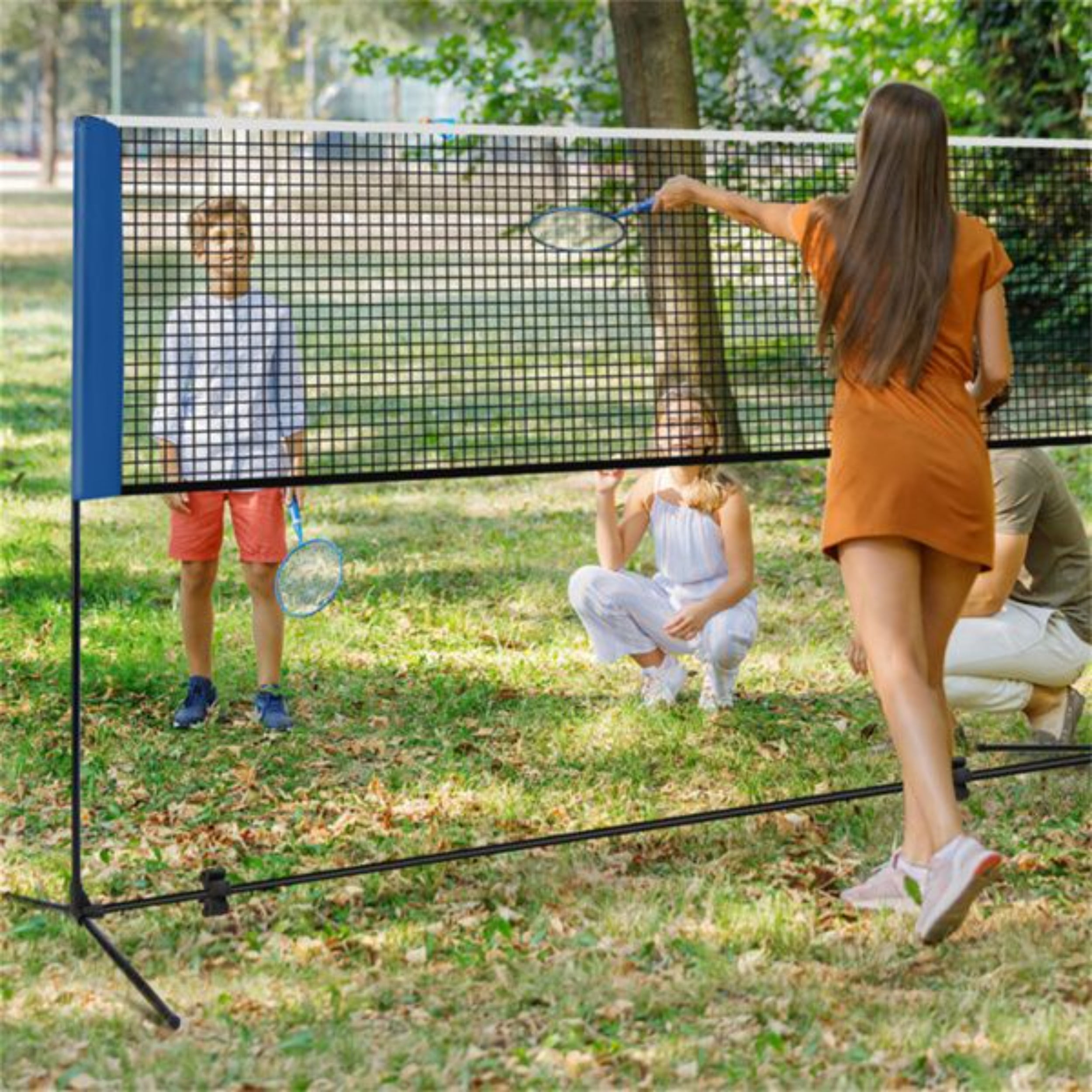 14-foot Badminton Set, Multi-functional Net Set, Adjustable Height, Waterproof and Durable, with Anti-slip Foot Pads, with Storage Bag, Suitable for Backyard, Beach, and Park