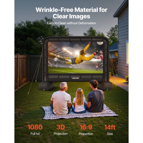 14 ft Inflatable Movie Screen,600D Washable Inflatable Projector Screen with Portable Storage Bag,16:9 Easy Set Up Movie Projection for Outdoor Backyard,Home Theater,Theme Party,Pool Fun