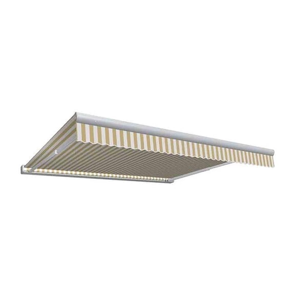 14 ft. Key West Full Cassette Manual Retractable Awning, Linen & White - 120 in.