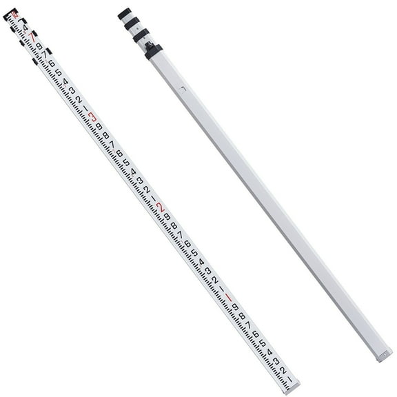 14 ft Telescopic Aluminum Leveling Rod with Bubble, Double-Sided Measuring Stick for Construction, Floor & Wall Leveling, Includes Case.