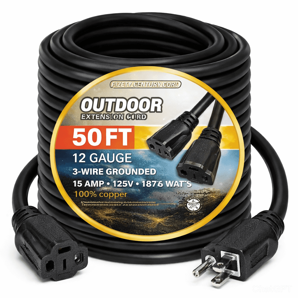 12 gauge extension cord 50 feet 15 amp extension cord 50 ft 12/3 125V 1875 WATTS Heavy Duty Indoor Outdoor Grounded power extension cord 50 ft 12 gauge Electric Cable 12 awg extension cord 5