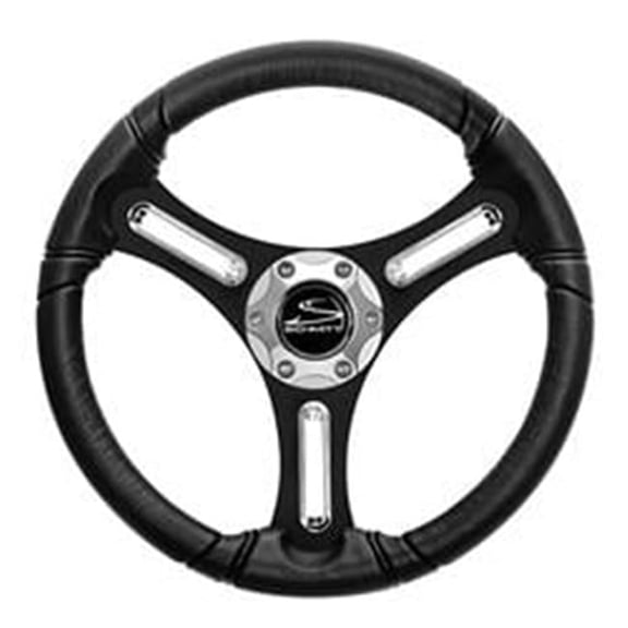 14 in. 03 Series Torcello Polyurethane Wheel with Chrome Spoke Inserts & Cap - Black Brushed Spokes