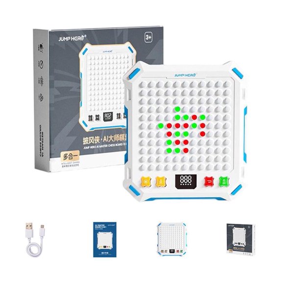 14-in-1 AI Smart Chess Board, Screen-Free Electronic Strategy Games with Gomoku, Go & Memory Challenges, Interactive Logic Training Toy for Ages 3-12, Rechargeable, Blue