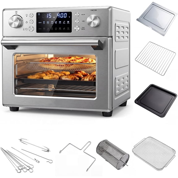 14-in-1 Air Fryer Toaster Oven Combo, 1700W Stainless Steel Countertop Convection Oven with Bake, Rotisserie, Dehydrate & Defrost Functions, 26 QT Large Capacity, 60-Minute Timer & Accessories