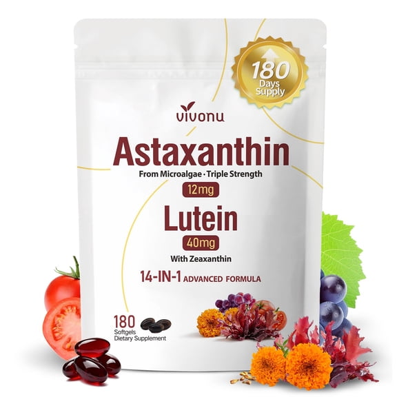 14-in-1 Astaxanthin 24mg & Lutein 40mg with Zeaxanthin Supplements, 6 Month Supply, Fresh Microalgae Source, Supports Eye, Skin, Antioxidant, Joint and Circulatory Health, Gluten Free & Non-GMO