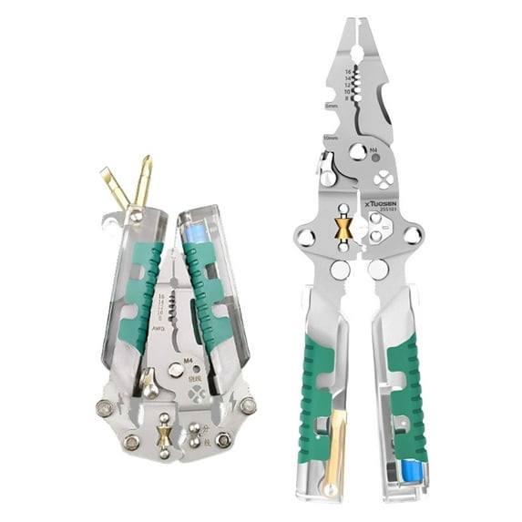 14-in-1 Folding Electrical Pliers - Wire Stripper, Cutter, Crimper, Screwdriver, Voltage Tester - High-Carbon Steel Construction for Hydropower, Car Wiring, and Maintenance