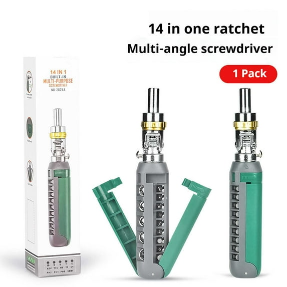 14-in-1 Multi-Angle Ratchet Screwdriver with 48-Tooth Adjustable Head for Easy Use in Tight Spaces - Durable Chromium Vanadium Steel Design