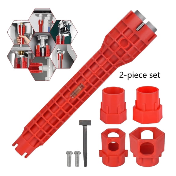 Faucet and Sink Installer - 2 Set 8-in-1 Kitchen Faucet Wrench Tool with 8 Attachments for Plumbing, Red