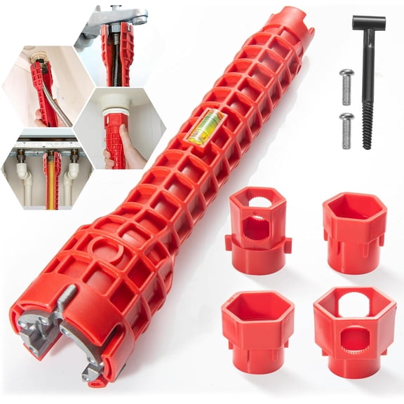 14 in-1 Multifunctional Sink & Faucet Installer Wrench - Plumbing Tool for Bathroom/Kitchen Toilet Pipe Repair & Installation (Red)