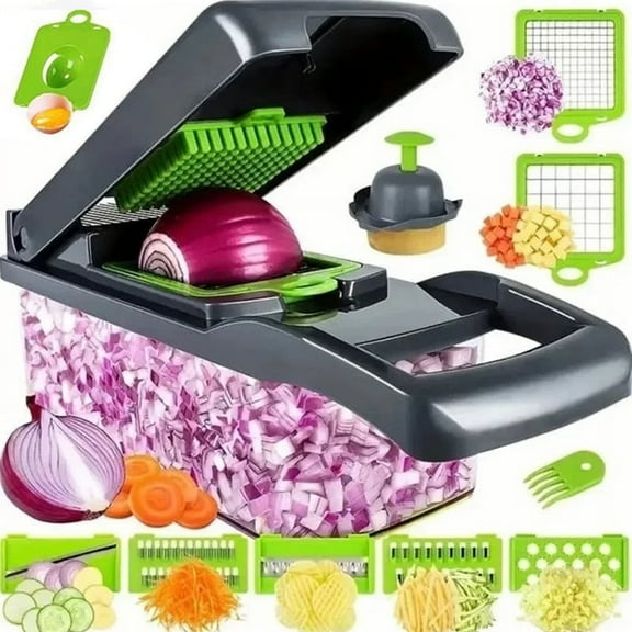 14-in-1 Multifunctional Vegetable Chopper – Kitchen Food Processor With Stainless Steel Blades, Onion Dicer, Slicer & Grater – Easy To Clean & Store, BPA-Free Plastic (Grey)​