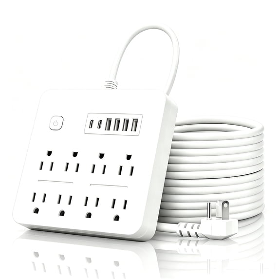 14-in-1 Power Strip with 8 Outlets & 6 USB Ports (4 USB-A + 2 Type-C), 5.9ft Extension Cord, 2500W Surge Protector, Overload Protection, Wall Mountable for Home Office Desk Bedroom