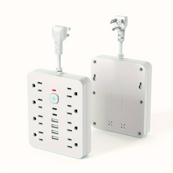 14-in-1 Power Strip with Surge Protection and One-Touch Control Switch - 4 Spacious AC Outlets with 6 USB Ports (including 2 Type-C) - Wall-Mountable Extension Cord for Office, Study, Home