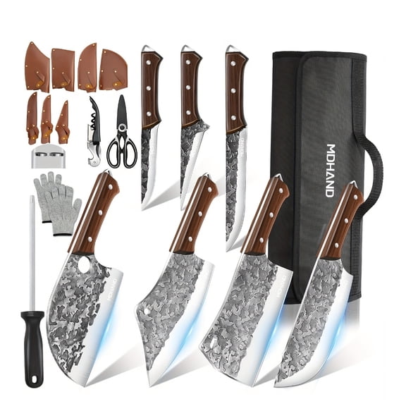 14-in-1 Professional Chef Knife Set with Roll Bag - Kitchen, Butcher, Carving Knives - Ideal Gifts for Men, Hunting, Holidays