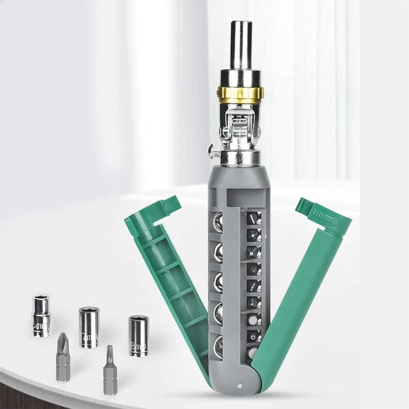 14 in 1 Ratchet Screwdriver Set Multi Angle 180째 Folding Bit Storage Chromium Vanadium Alloy Steel 3 Speed Adjustable for Home Repair DIY