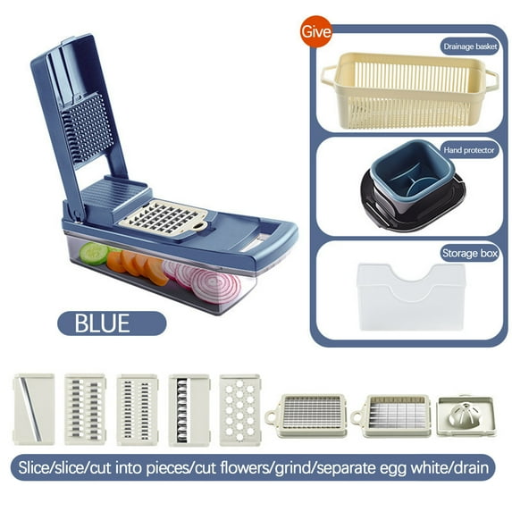 14-in-1 Vegetable Chopper with 7 Stainless Steel Blades | Multi-Function Mandoline Slicer for Potatoes, Fruits & Vegetables | Includes Hand Guard & Easy Grip Design