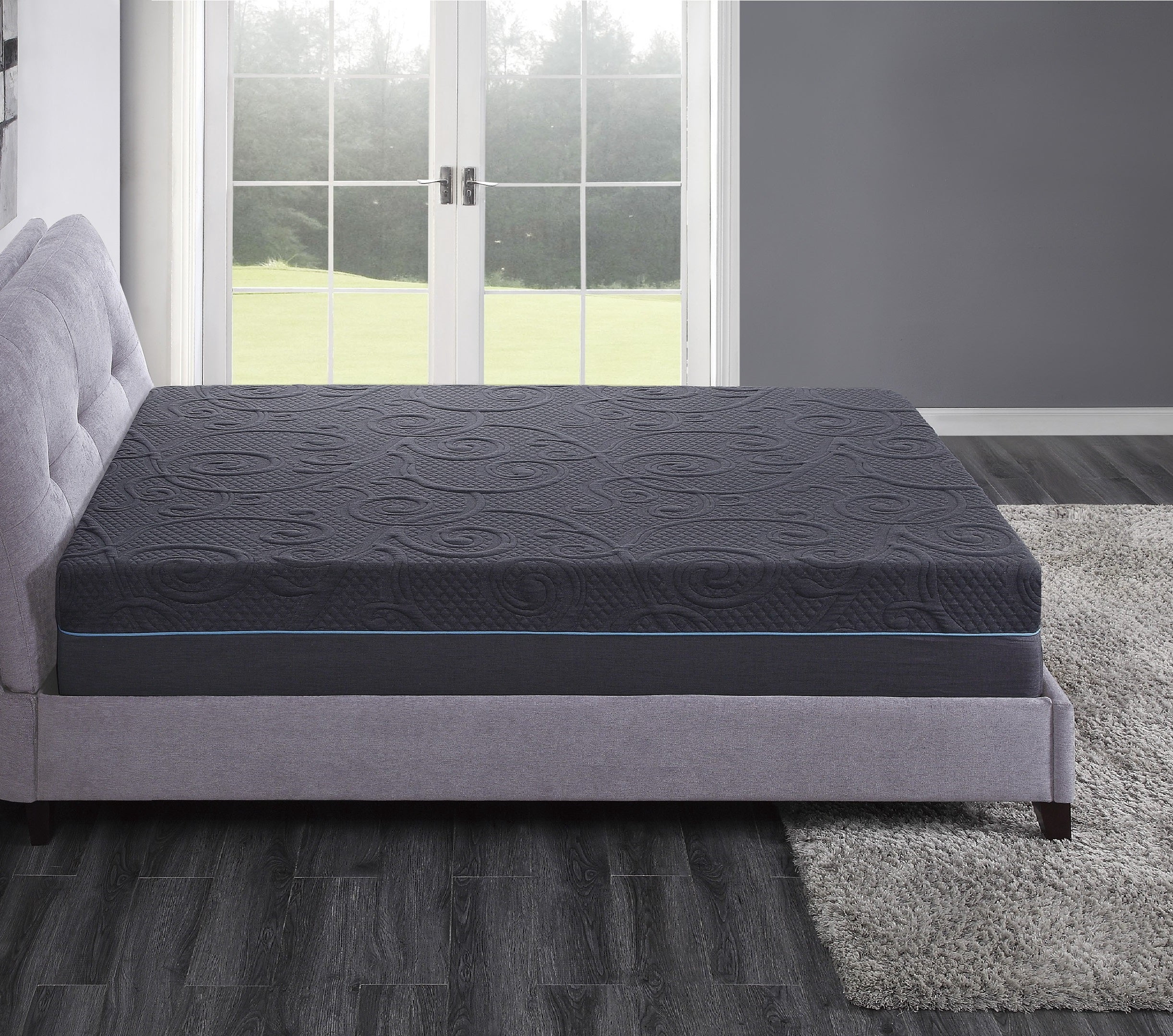 14 in. California King Size Pocket Coil Hybrid Mattress, Durable Gel Memory Foam Mattress in a Box, Dark Gray