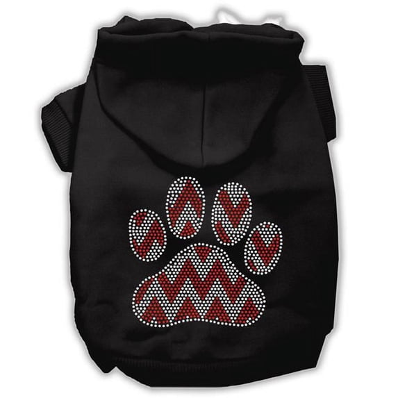 14 in. Candy Cane Chevron Paw Rhinestone Dog Hoodie, Black - Large
