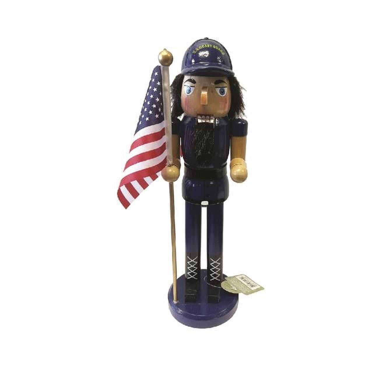 Handcrafted 14" Blue Coast Guard Nutcracker with Flag